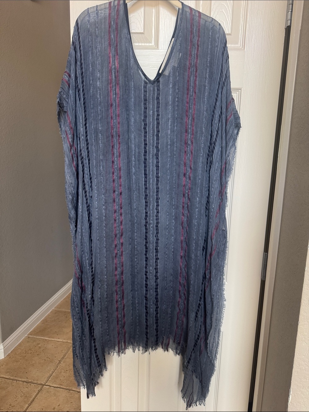 Treasure & Bond Blue Striped V-Neck Poncho.